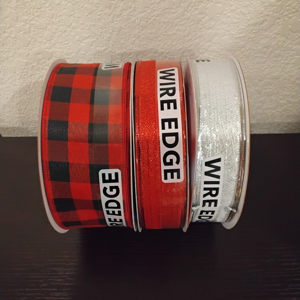 Xmas In July NEW Wire Edge Plaid & Glitter Ribbon Set Firm Price